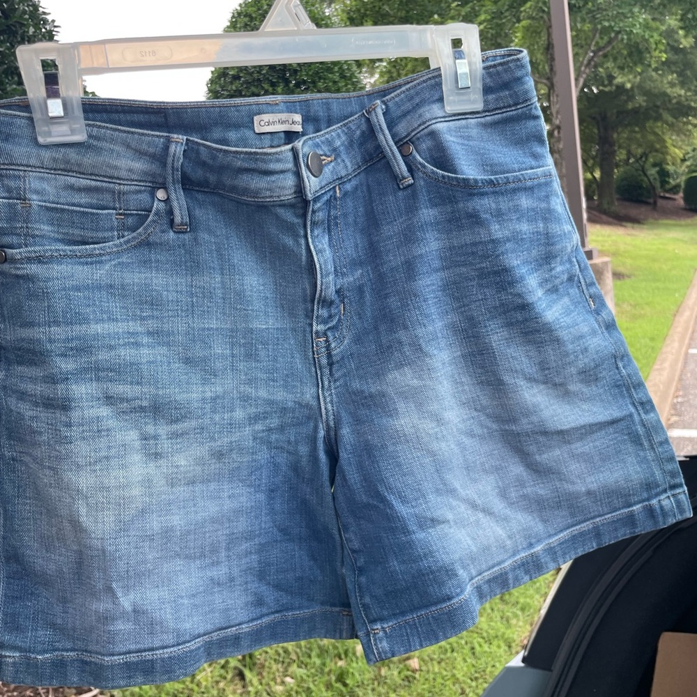 Calvin Klein Blue Jean Shorts with Distressed Details